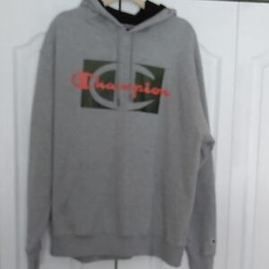 Champion Gray Hoodie with Orange Logo